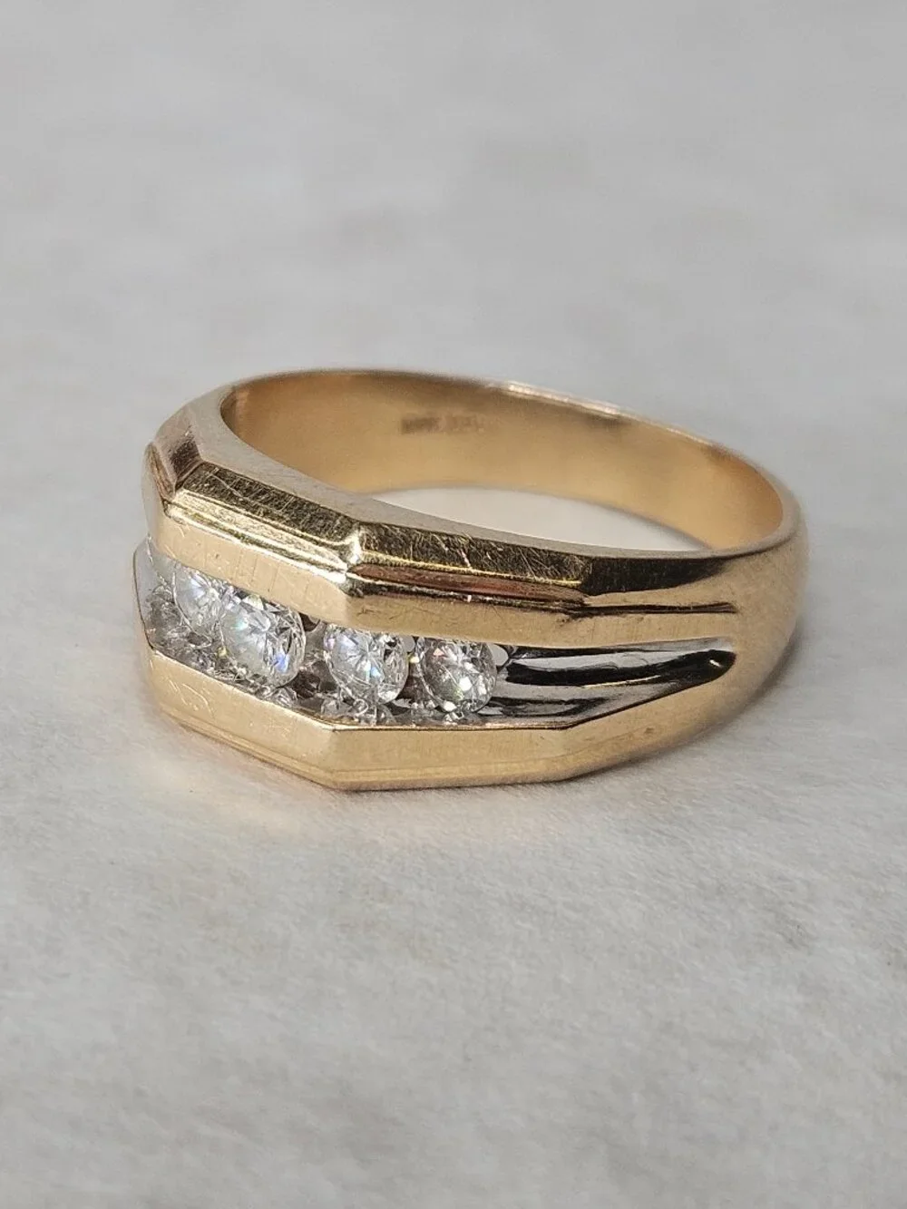 14K Yellow Gold Channel Set Diamond Men's Wide Band Ring 10mm 1.00TCW Size 11
